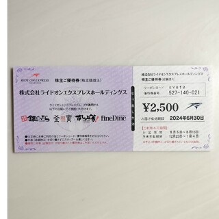 ライドオンエクスプレスホールディングス株主優待券(レストラン/食事券)