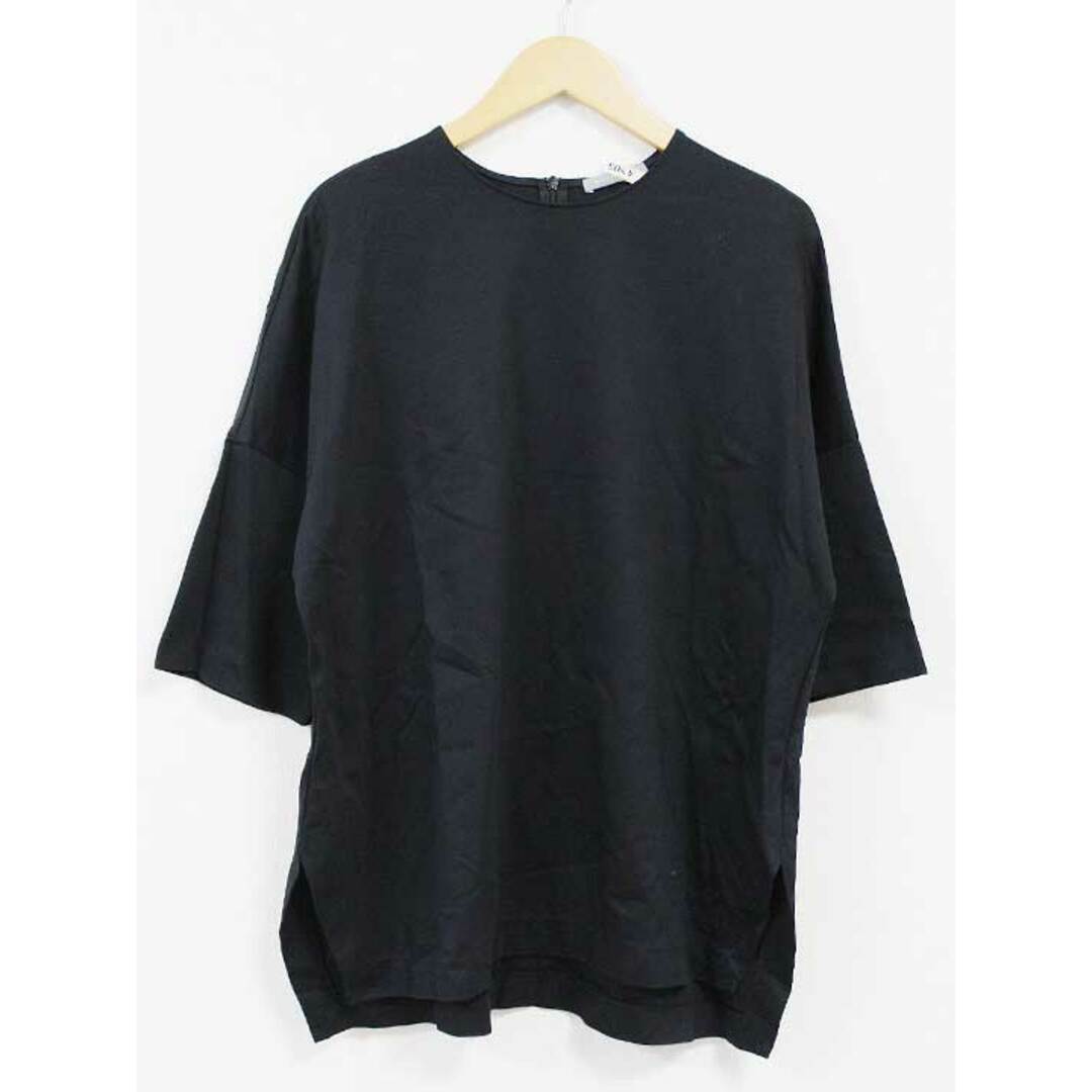 theory(セオリー)の【春物 新入荷】☆theory luxe/セオリーリュクス☆2021年製/Cotton Interlock Kiha/カットソー/Tシャツ/バックジップ/ドルマン/無地/七分袖 ブラック/黒 レディース 38【中古】春夏 402042 レディースのトップス(Tシャツ(半袖/袖なし))の商品写真