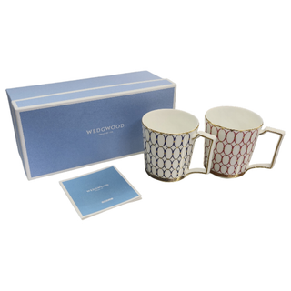 ウェッジウッド(WEDGWOOD)のWEDGWOOD RENAISSANCE GOLD ルネサンスゴールド マグカップ 約300ml ペア ホワイト/ピンク/ブルー BONE CHINA ボーンチャイナ 中古 T1(食器)