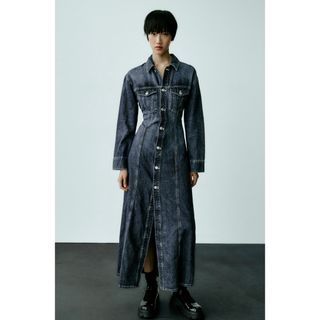 ザラ(ZARA)のZARA  TRF ロングデニムワンピース L(ロングワンピース/マキシワンピース)