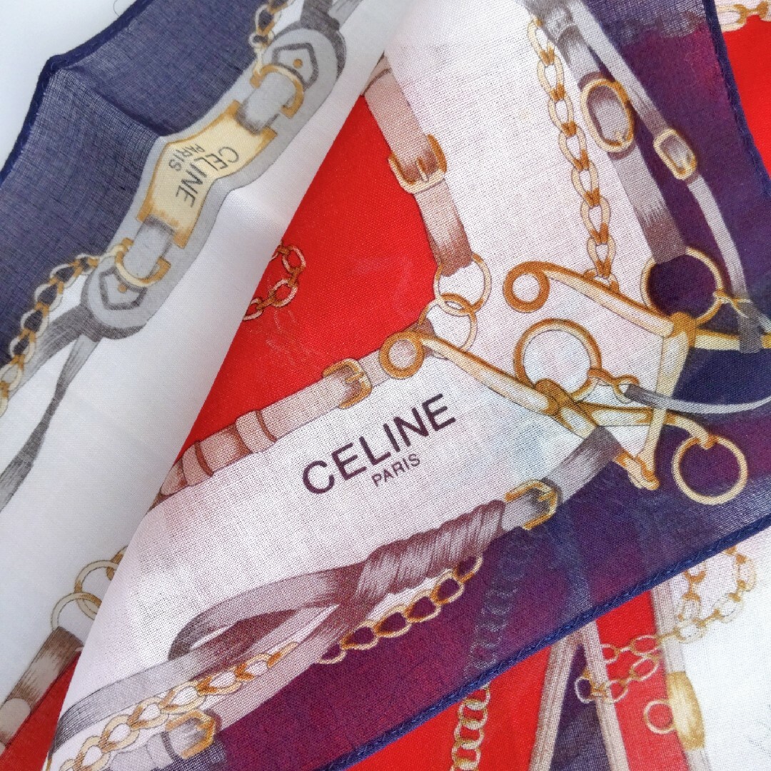 celine(セリーヌ)のCELINE スカーフ風 ハンカチ ネイビー レディースのファッション小物(ハンカチ)の商品写真