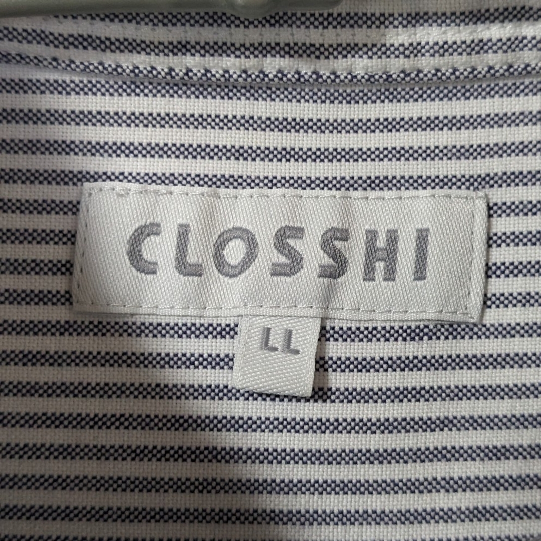 しまむら(シマムラ)のCLOSSHI クロッシー ボタンダウン 長袖ストライプシャツ グレー 白 LL レディースのトップス(シャツ/ブラウス(長袖/七分))の商品写真