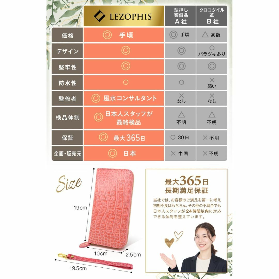 【色: パールホワイト】[LEZOPHIS] クロコダイル 長財布 【風水師監修 レディースのバッグ(その他)の商品写真