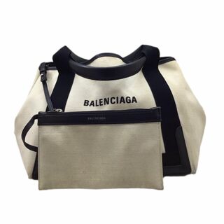 バレンシアガ(Balenciaga)のBALENCIAGA　バレンシアガ　ネイビーカバス　339933　ベージュ　ブラック　キャンバス　ハンドバッグ　バッグ　カバン　鞄　レディース　メンズ　ユニセックス(ハンドバッグ)