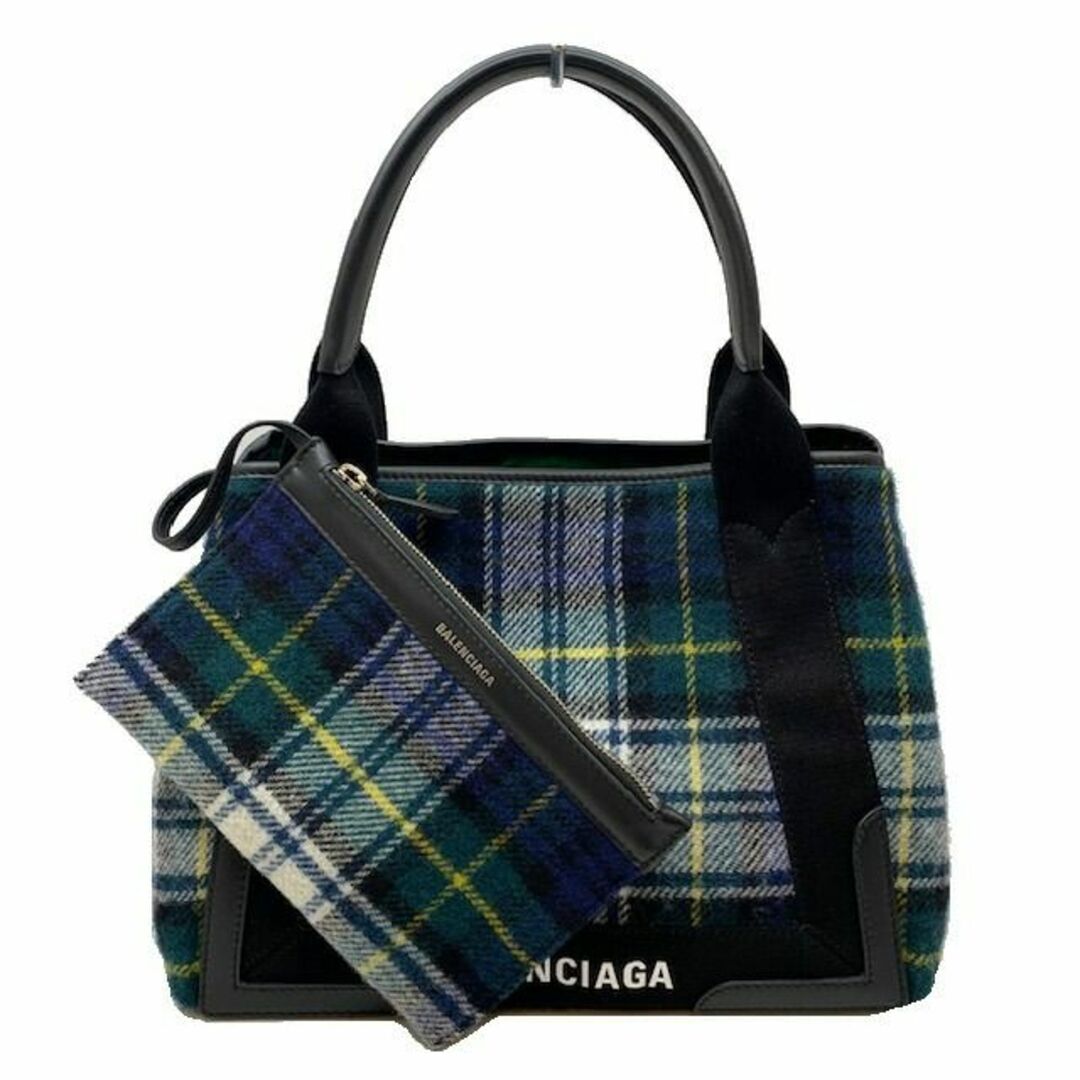 Balenciaga(バレンシアガ)のバレンシアガ BALENCIAGA 339933 ネイビー カバ S ポーチ付 NAVY CABAS S ウール レザー レディース トートバッグ チェック レディースのバッグ(ハンドバッグ)の商品写真