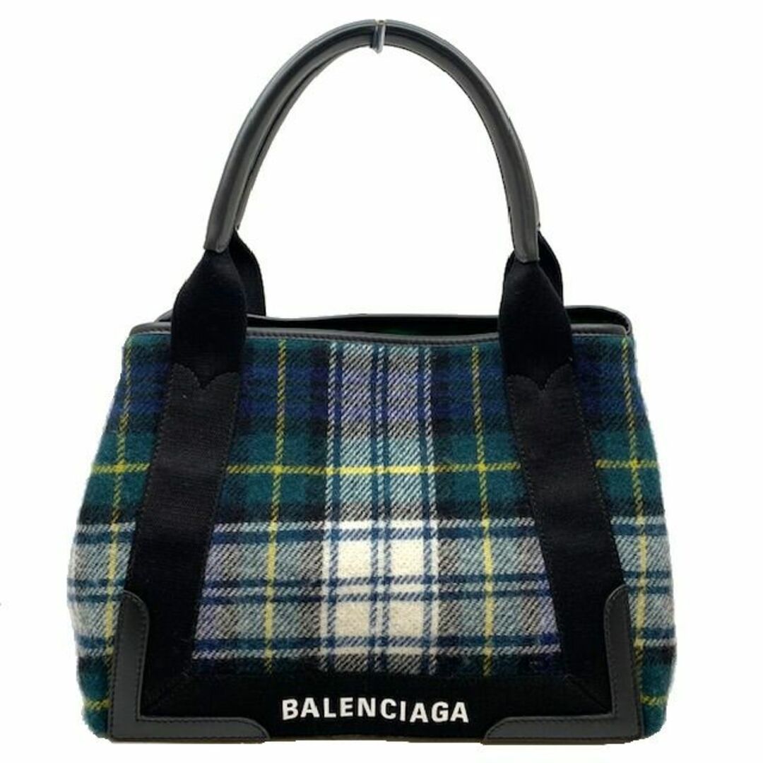 Balenciaga(バレンシアガ)のバレンシアガ BALENCIAGA 339933 ネイビー カバ S ポーチ付 NAVY CABAS S ウール レザー レディース トートバッグ チェック レディースのバッグ(ハンドバッグ)の商品写真