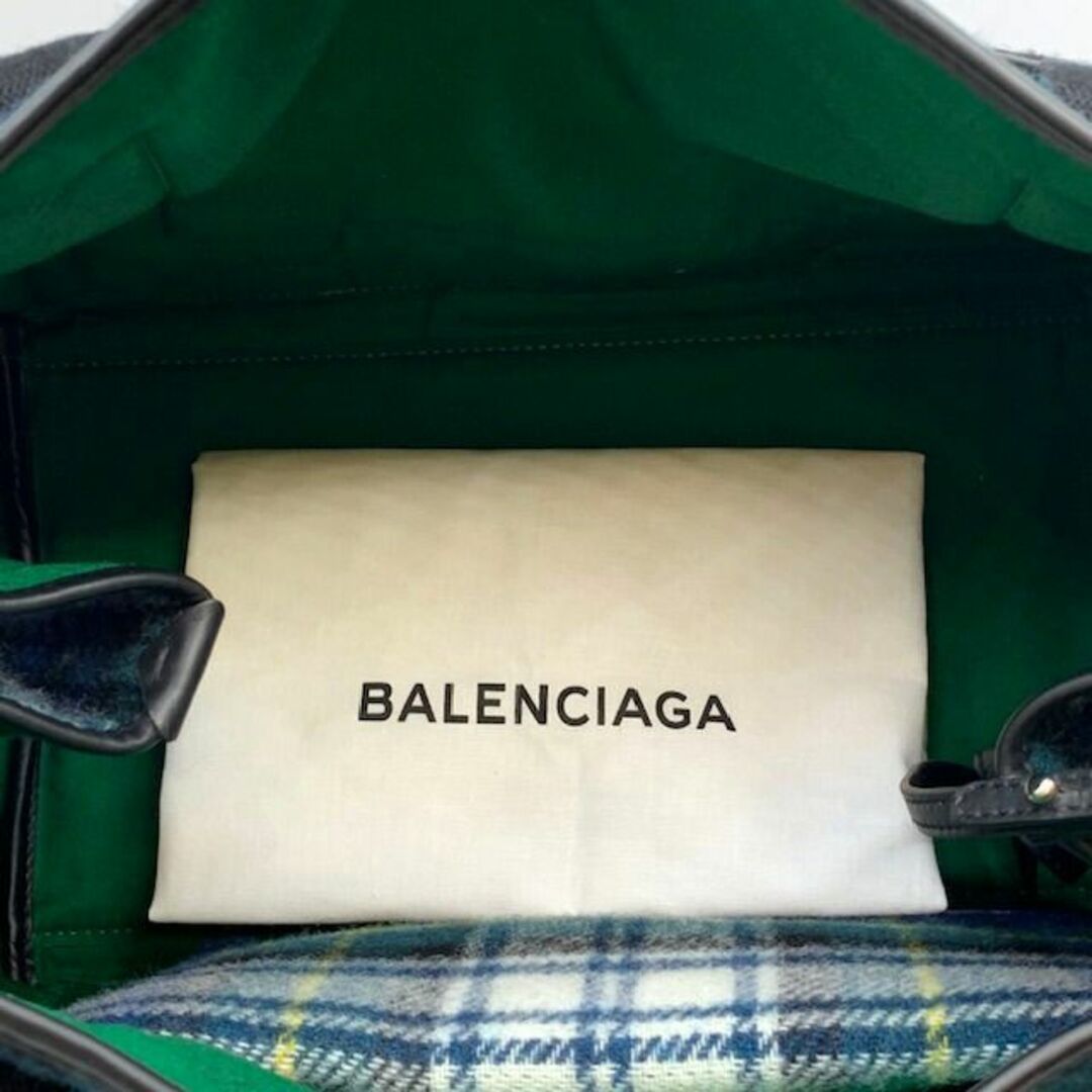 Balenciaga(バレンシアガ)のバレンシアガ BALENCIAGA 339933 ネイビー カバ S ポーチ付 NAVY CABAS S ウール レザー レディース トートバッグ チェック レディースのバッグ(ハンドバッグ)の商品写真