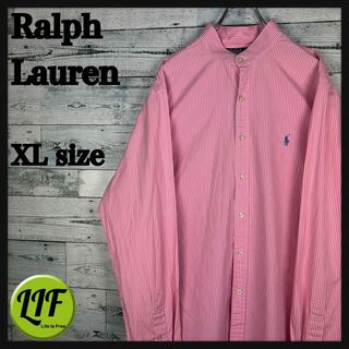 ラルフローレン(Ralph Lauren)のラルフローレン 刺繍ロゴ 長袖 ノーカラーシャツ 美品 ストライプ XL(シャツ)