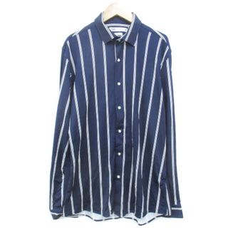 ザラ(ZARA)のザラ カジュアルシャツ 長袖 ストライプ柄 M 紺 白 ネイビー ホワイト(シャツ)