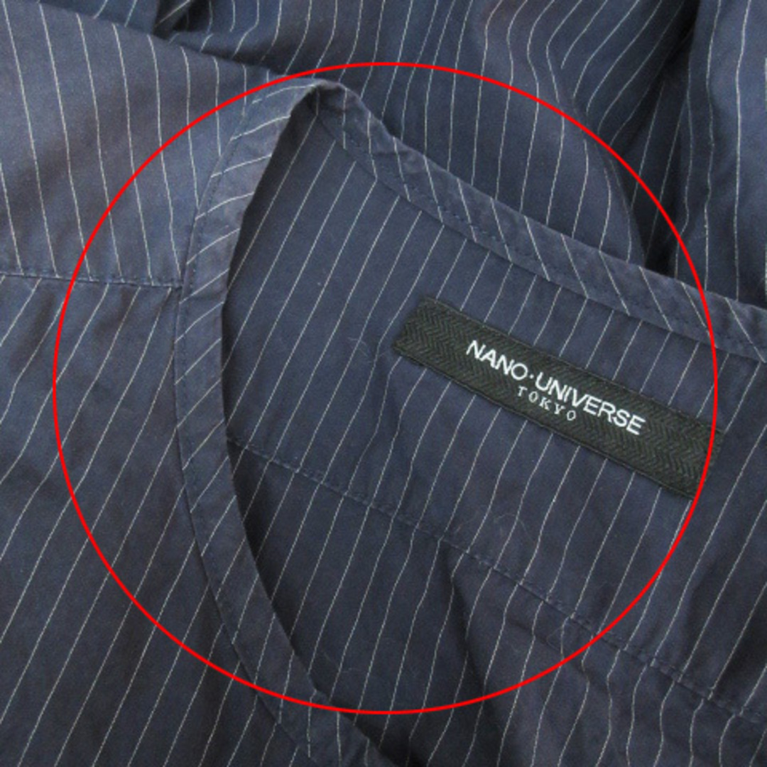 nano・universe(ナノユニバース)のナノユニバース カットソー 長袖 ヘンリーネック ストライプ柄 M 紺 白 メンズのトップス(Tシャツ/カットソー(七分/長袖))の商品写真