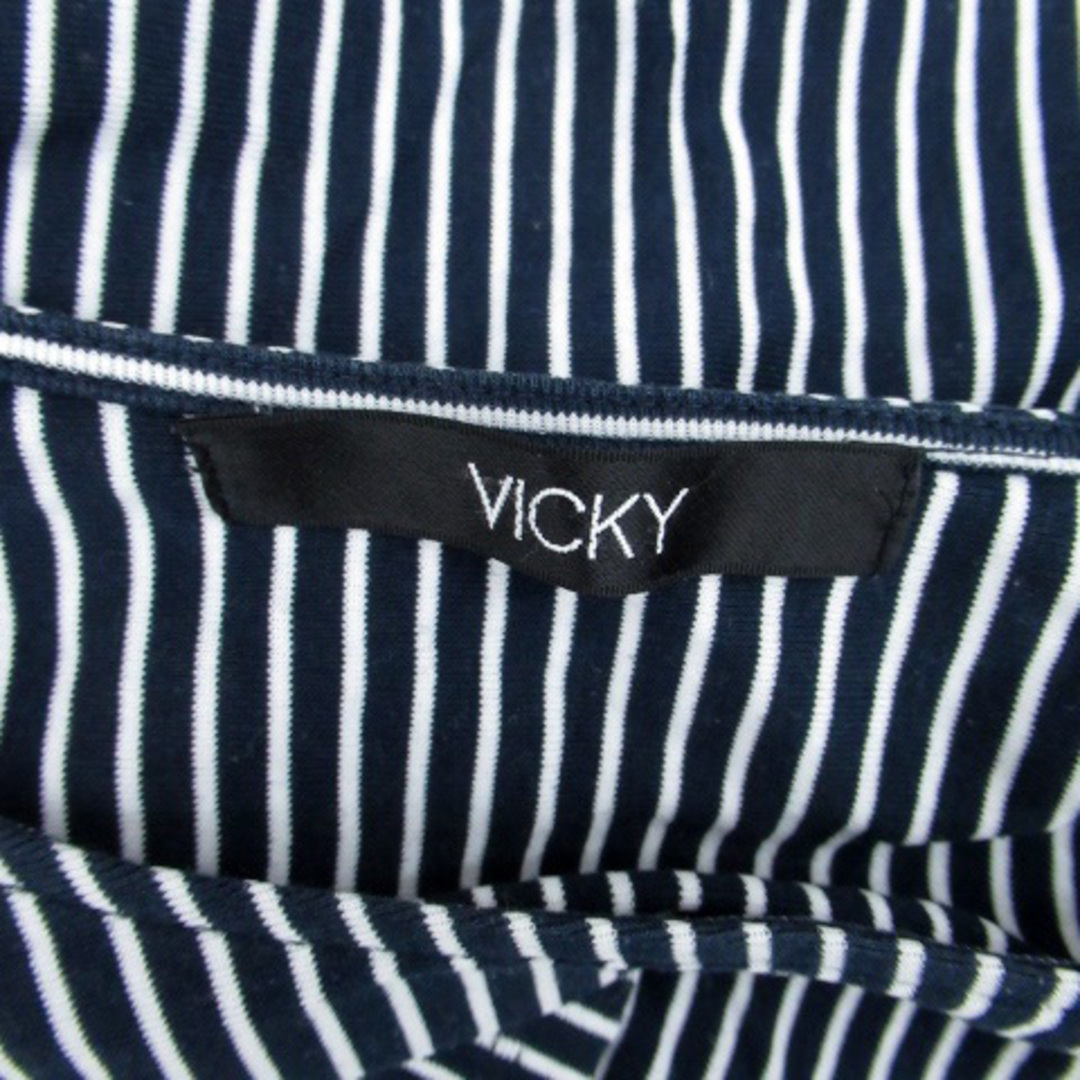 VICKY(ビッキー)のビッキー カットソー ラウンドネック 長袖 ストライプ 2 紺 オフホワイト レディースのトップス(カットソー(長袖/七分))の商品写真