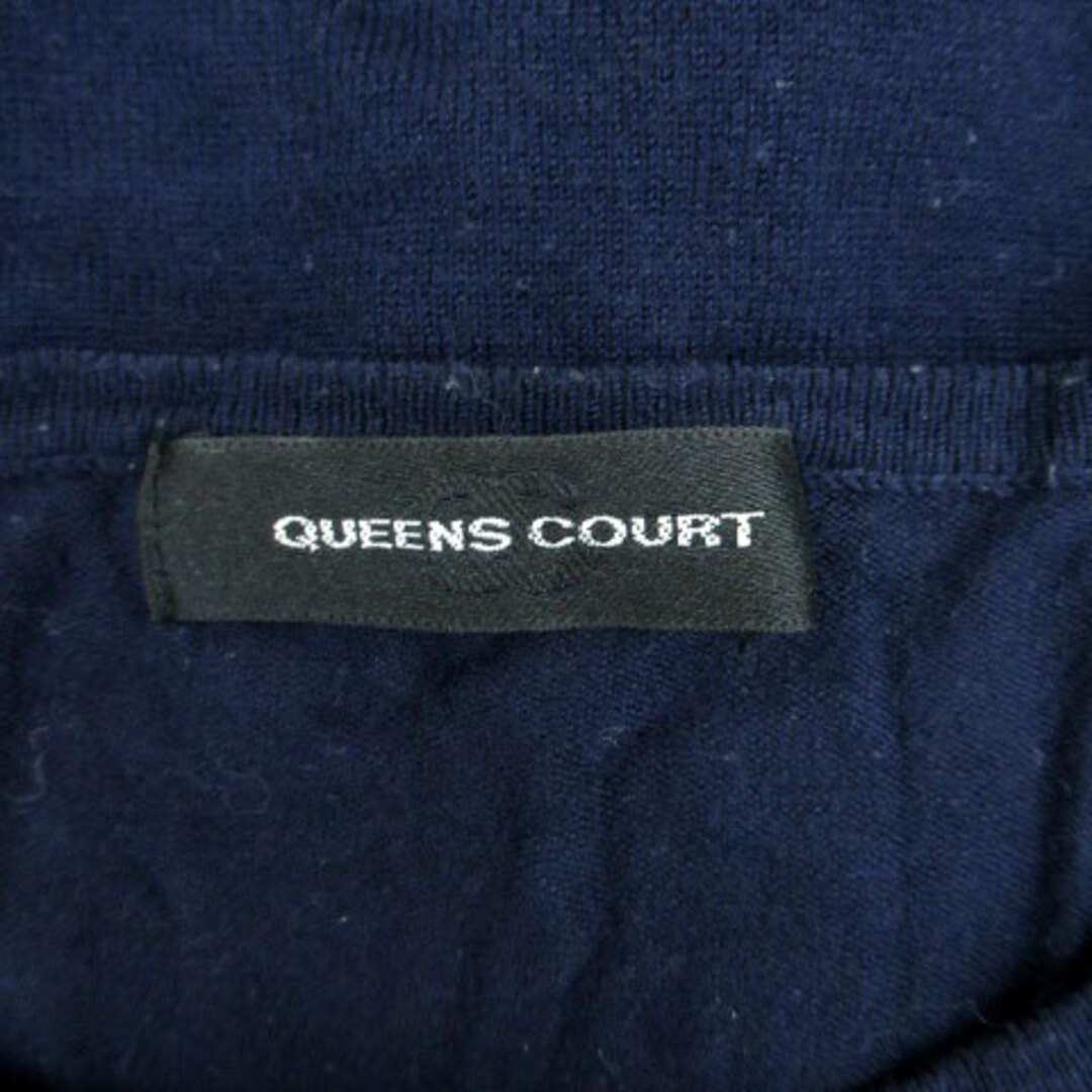 QUEENS COURT(クイーンズコート)のクイーンズコート ニットカーディガン 七分袖 ショート丈 花柄刺繍 2 紺 レディースのトップス(カーディガン)の商品写真