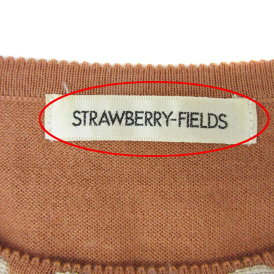 STRAWBERRY-FIELDS(ストロベリーフィールズ)のストロベリーフィールズ ニット カットソー 七分袖 オレンジ ライトベージュ レディースのトップス(ニット/セーター)の商品写真