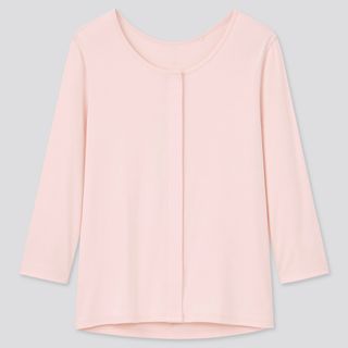 ユニクロ(UNIQLO)の 新品未開封ユニクロ　前あきワンタッチ八分袖Tシャツ　ライトオレンジ　L  (Tシャツ(長袖/七分))