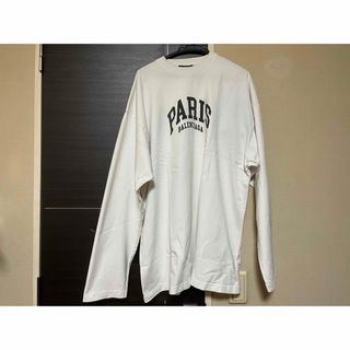 メンズバレンシアガ ロングTシャツ トップス 白 PARIS 長袖 - Tシャツ