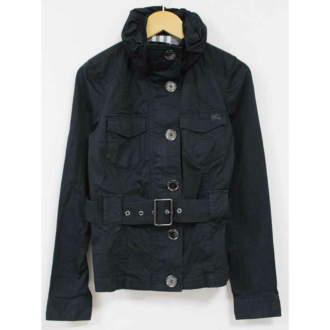 BURBERRY(バーバリー)の【春物 新入荷】☆BURBERRY BLUE LABEL/バーバリーブルーレーベル☆コットンジャケット/ジャケット/アウター/ベルト付き/ポケット/カジュアル/無地/長袖 ブラック/黒 レディース 36【中古】春秋 otr 402042 レディースのジャケット/アウター(その他)の商品写真