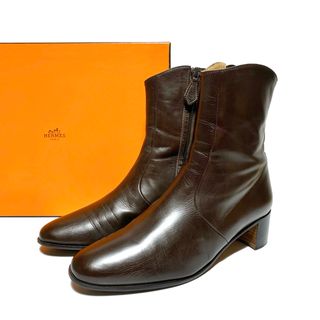 エルメス(Hermes)の良品 エルメス サイドジップ レザー ショートブーツ 濃茶 36.5 イタリア製(ブーツ)