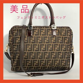 FENDI - ✨美品✨フェンディ ミニボストンバッグ ズッカ柄 レザー ダークブラウン