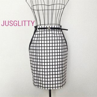 ジャスグリッティー(JUSGLITTY)のJUSGLITTY 美シルエット ペンシルスカート チェック柄　ベルト付き(ひざ丈スカート)