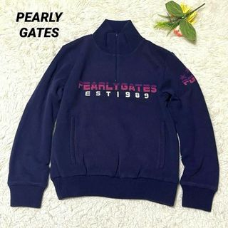 パーリーゲイツ(PEARLY GATES)のパーリーゲイツ ハーフジップ ニット ゴルフウエア ウール デカロゴ 紺 4(ウエア)