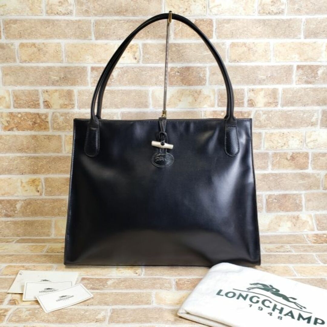 LONGCHAMP(ロンシャン)のロンシャン ☆ ロゾ レザー トートバッグ A4OK フランス製 ブラック レディースのバッグ(トートバッグ)の商品写真