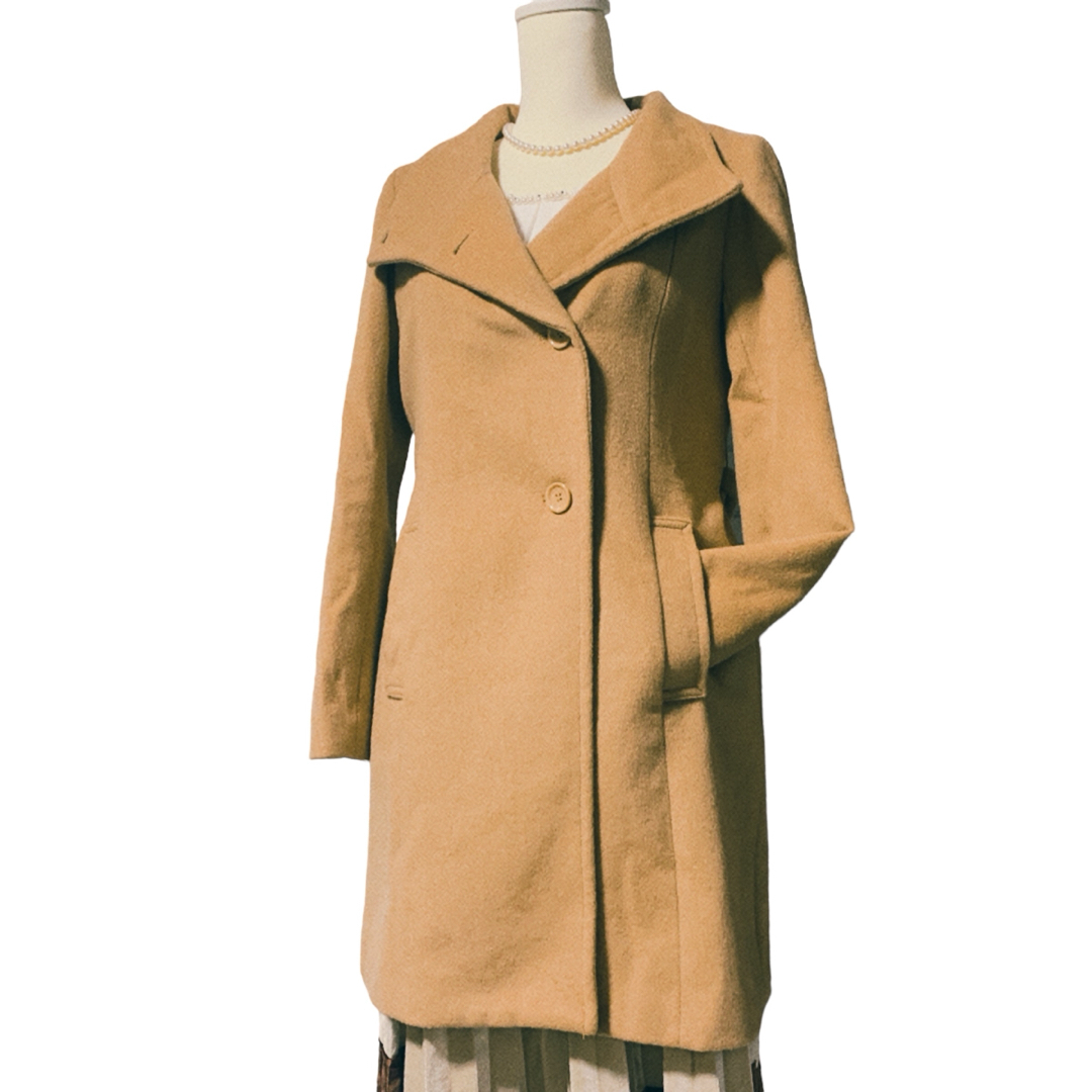 MK MICHEL KLEIN(エムケーミッシェルクラン)の美品　MICHEL KLEIN ウール混　オリジナルボタン　ベルト付き　コート レディースのジャケット/アウター(ロングコート)の商品写真
