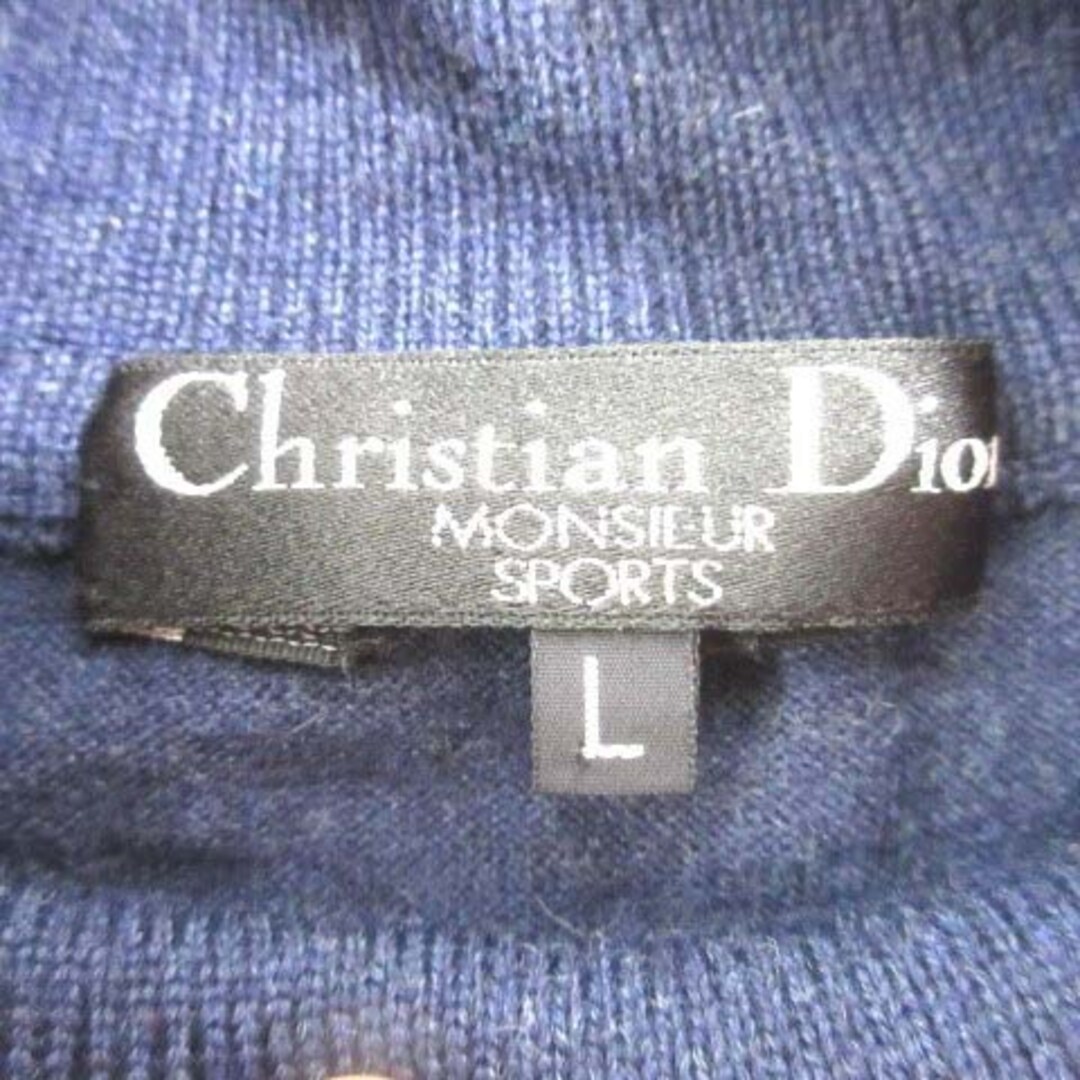 Christian Dior(クリスチャンディオール)のクリスチャンディオール ニット カットソー 長袖 ハイネック ロゴ L 紺 メンズのトップス(Tシャツ/カットソー(七分/長袖))の商品写真