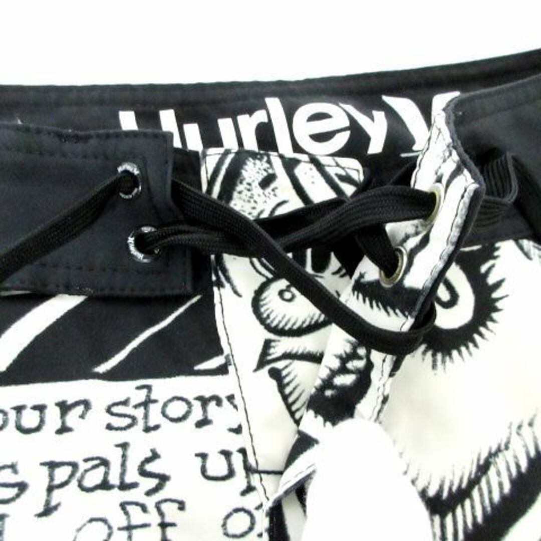 Hurley(ハーレー)のハーレー Hurley ハーフパンツ クロップド 総柄 28 S程度 白 黒 メンズのパンツ(ショートパンツ)の商品写真