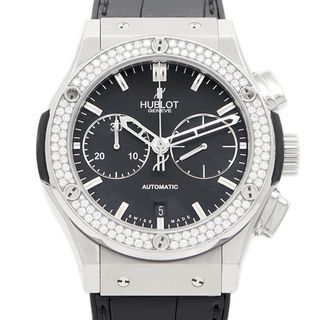 ウブロ(HUBLOT)の内部点検済 HUBLOT ウブロ クラシックフュージョン チタニウム クロノグラフ 521.NX.1170.LR.1104 デイト 純正ダイヤモンド ダイヤベゼル 黒 ブラック Ti チタン 純正ベルト 純正尾錠 メンズ 自動巻き【6ヶ月保証】【腕時計】【中古】(腕時計(アナログ))