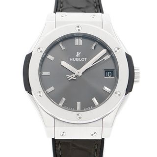 ウブロ(HUBLOT)の電池交換済 HUBLOT ウブロ クラシックフュージョン チタニウム 581.NX.7071.LR デイト 100m防水 グレー Ti チタン 純正ベルト 純正尾錠 レディース クォーツ【6ヶ月保証】【腕時計】【中古】(腕時計)