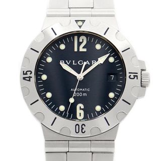 ブルガリ(BVLGARI)の内部点検済 BVLGARI ブルガリ ディアゴノ スクーバ SD38S デイト 200m防水 黒 ブラック SS ステンレス メンズ 自動巻き【6ヶ月保証】【腕時計】【中古】(腕時計(アナログ))