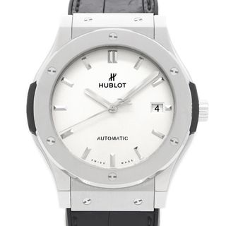 ウブロ(HUBLOT)の内部点検済 HUBLOT ウブロ クラシックフュージョン チタニウム オパリン 511.NX.2611.LR デイト 50m防水 裏スケ 白 ホワイト Ti チタン 純正ベルト 純正尾錠 メンズ 自動巻き【6ヶ月保証】【腕時計】【中古】(腕時計(アナログ))