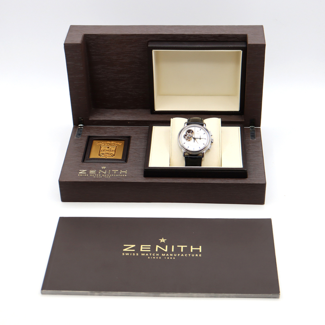 ZENITH(ゼニス)の内部点検済 ZENITH ゼニス エルプリメロ クロノマスター Tオープン クロノグラフ 03.0240.4021 30m防水 シルバー 裏スケ SS ステンレス 純正ベルト 純正尾錠 メンズ 自動巻き【6ヶ月保証】【腕時計】【中古】 メンズの時計(腕時計(アナログ))の商品写真