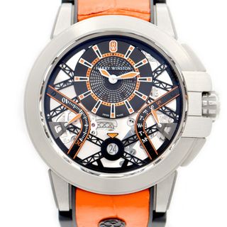 ハリーウィンストン(HARRY WINSTON)のHARRY WINSTON ハリーウィンストン オーシャン ザリウム バリエーション オレンジ 世界100本限定 OCEABI42ZZ003 デイデイト 100ｍ防水 スケルトン ザリウム 純正ベルト 純正尾錠 メンズ 自動巻き【6ヶ月保証】【腕時計】【中古】(腕時計(アナログ))