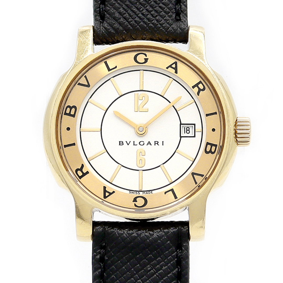 BVLGARI(ブルガリ)の電池交換済 BVLGARI ブルガリ ソロテンポ ST29G ST29WGLD デイト 白 ホワイト K18YG イエローゴールド 金無垢 純正尾錠 レディース クォーツ【6ヶ月保証】【腕時計】【中古】 レディースのファッション小物(腕時計)の商品写真