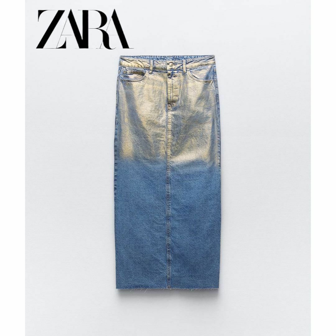 ZARA(ザラ)の7 ZARA Z1975 メタリック デニムスカート L レディースのスカート(ロングスカート)の商品写真