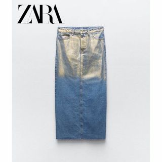 ザラ(ZARA)の7 ZARA Z1975 メタリック デニムスカート L(ロングスカート)