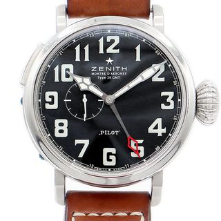 ゼニス(ZENITH)のZENITH ゼニス パイロット アエロネフ タイプ20 GMT 03.2430.693 50m防水 黒 ブラック SS ステンレス 純正ベルト 純正尾錠 メンズ 自動巻き【6ヶ月保証】【腕時計】【中古】(腕時計(アナログ))