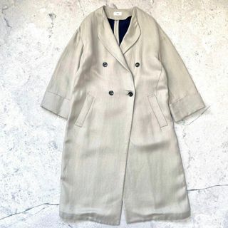 イエナ(IENA)の【イエナ】美品 日本製 春夏 ノーカラー ダブル麻混 スプリングコート IENA(ロングコート)