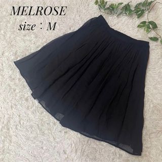 メルローズ(MELROSE)のMELROSE メルローズ　レディース　膝丈スカート　シルク　ブラック　M(ひざ丈スカート)