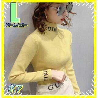 かっこいいロゴ！タートルネックニット　薄黄色L　♡　韓国 インポート セーター(ニット/セーター)