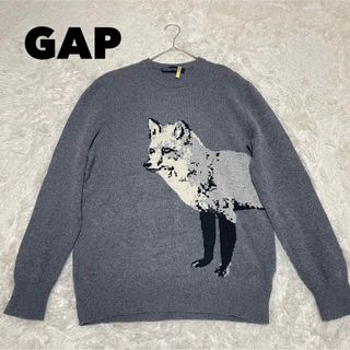 【美品】GAP キツネ 狐 ニット セーター グレー ビッグプリント M メンズ(ニット/セーター)