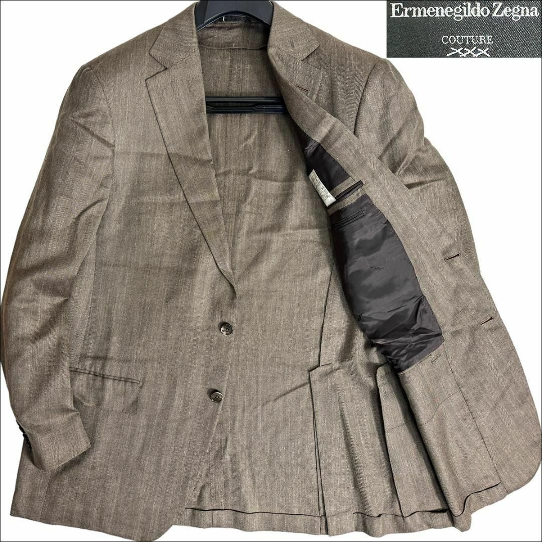 Ermenegildo Zegna(エルメネジルドゼニア)のJ6123美品 エルメネジルドゼニア カシミヤ絹麻ヘリンボーンジャケット茶54R メンズのジャケット/アウター(テーラードジャケット)の商品写真