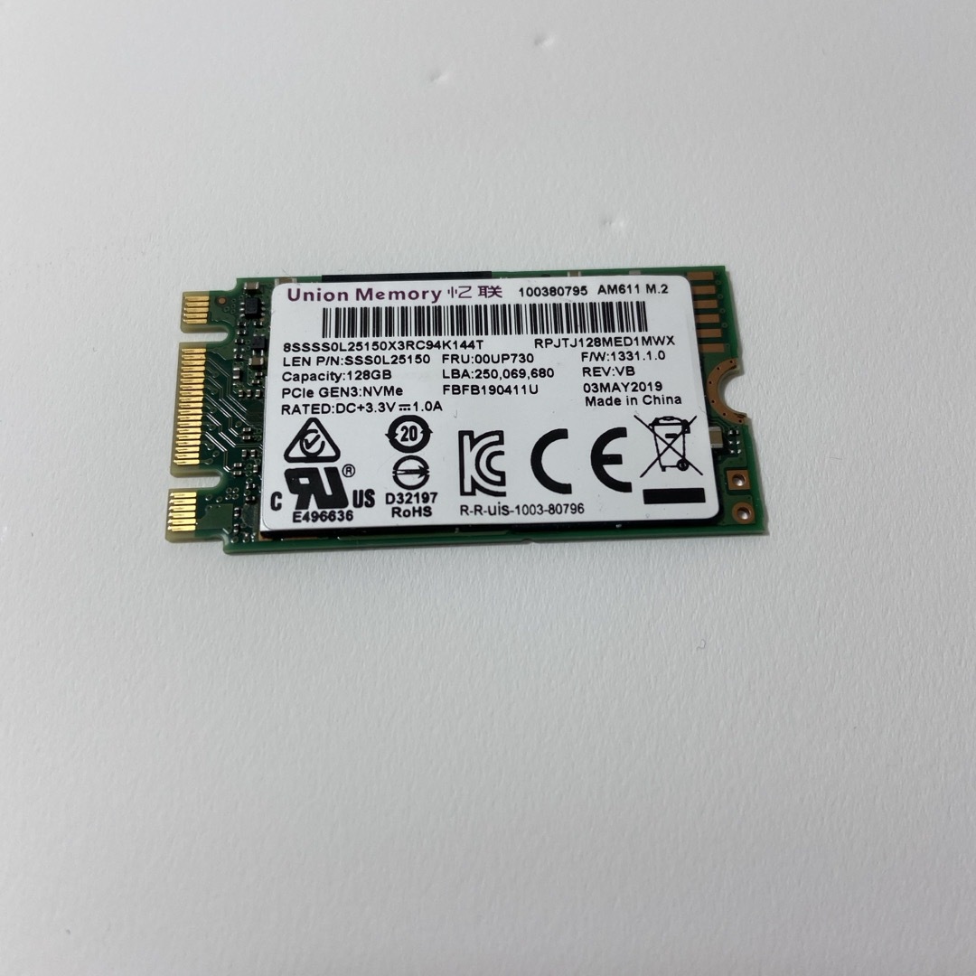 中古M.2　SSD　128GB　UnionMemory スマホ/家電/カメラのPC/タブレット(PCパーツ)の商品写真