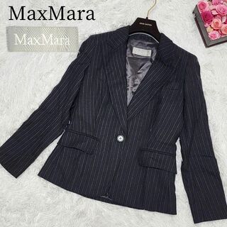 マックスマーラ(Max Mara)のMaxMara マックスマーラ 銀タグ L テーラードジャケット ストライプ 黒(テーラードジャケット)