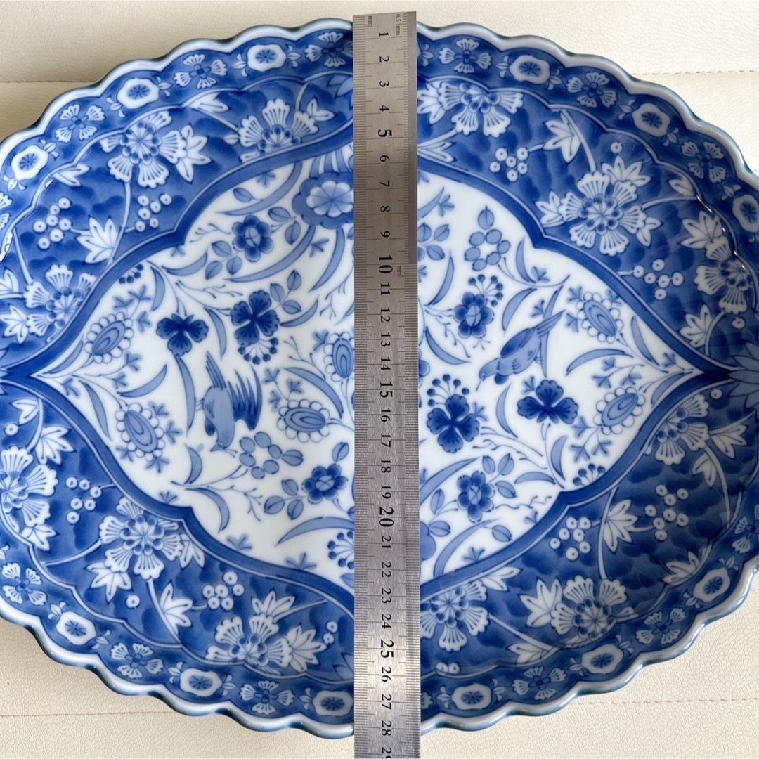 有田焼 龍峰窯 花鳥 染付更紗 楕円大皿 菊割 輪花 大鉢 和食器 有田焼 龍峰窯 花鳥 染付更紗 楕円大皿 菊割 輪花 大鉢 和食器