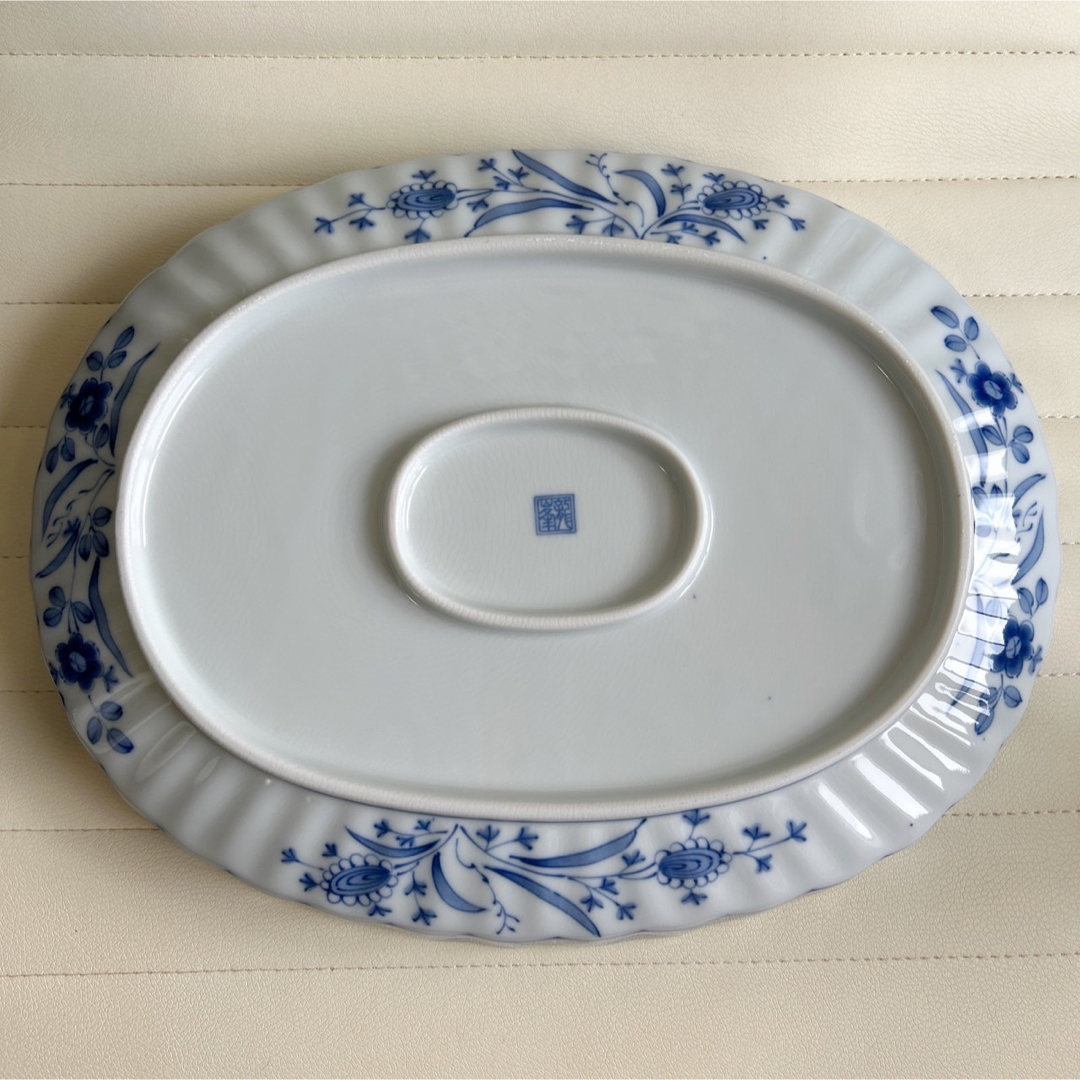 有田焼 龍峰窯 花鳥 染付更紗 楕円大皿 菊割 輪花 大鉢 和食器 有田焼 龍峰窯 花鳥 染付更紗 楕円大皿 菊割 輪花 大鉢 和食器