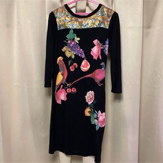 デシグアル(DESIGUAL)のデシグアル　ワンピース　M 鳥　ぶどう(ひざ丈ワンピース)