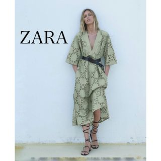 ザラ(ZARA)の✳︎ZARAザラ　若草色カットワークボヘミアンロングワンピース　マキシ丈BOHO(ロングワンピース/マキシワンピース)