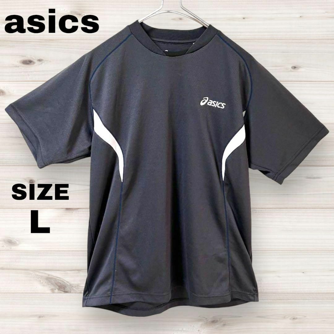 asics(アシックス)のasicsアシックス Tシャツ トレーニングウェア グレー×ホワイト Lサイズ スポーツ/アウトドアのランニング(ウェア)の商品写真